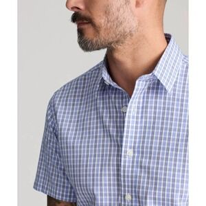 Untuckit Dante Shirt Men Sz 2XL Blue Checked Short Sleeve Button Up 100% Cotton